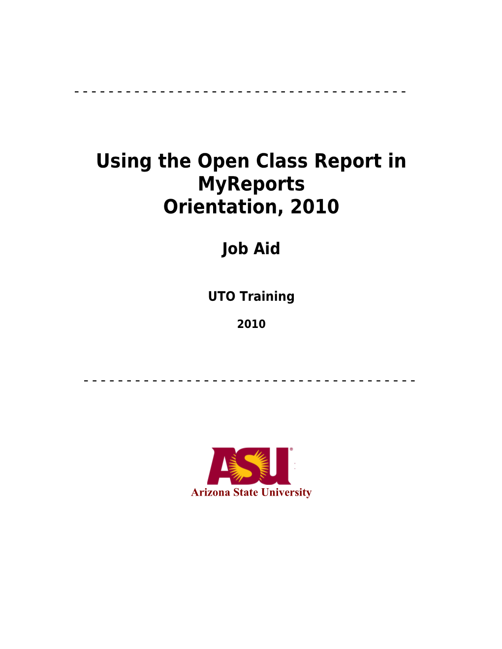 Using the Open Class Report in Myreports