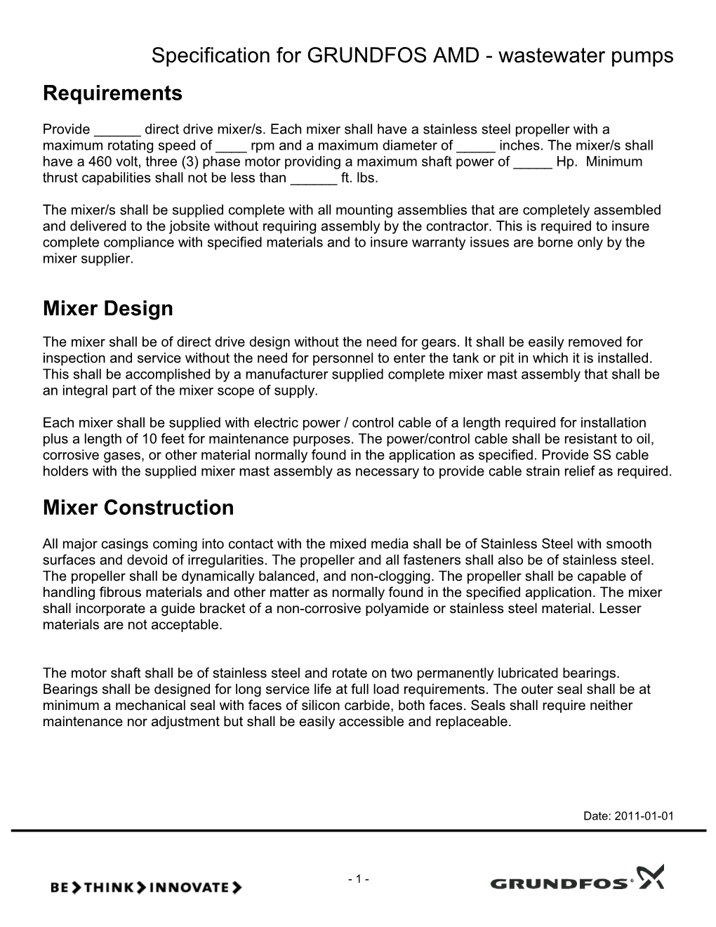 Specification for GRUNDFOS AMD - Wastewater Pumps