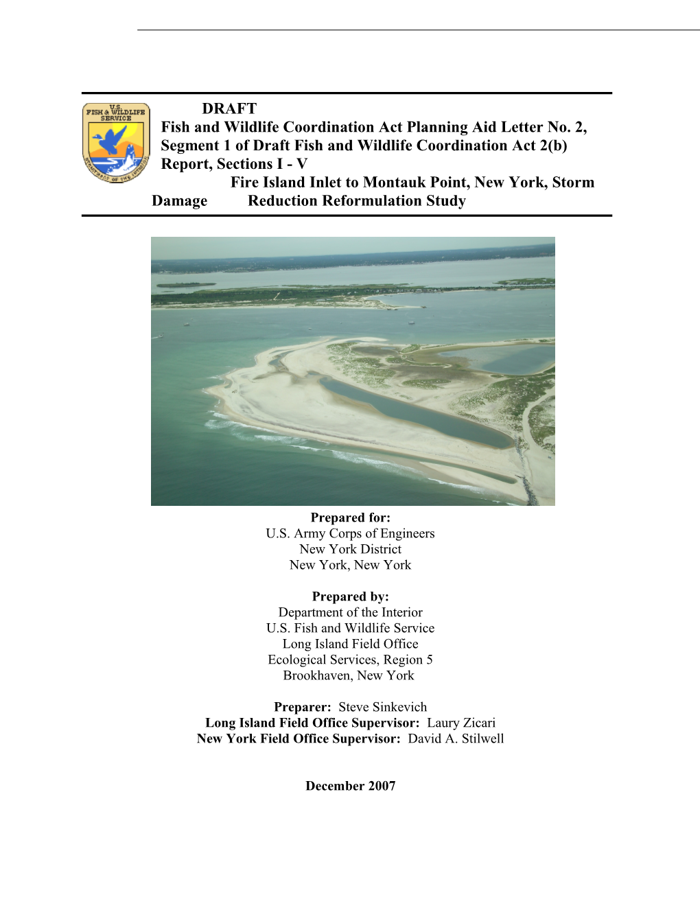 Fish and Wildlife Coordination Act Planning Aid Letter No. 2, Segment 1 of Draft Fish