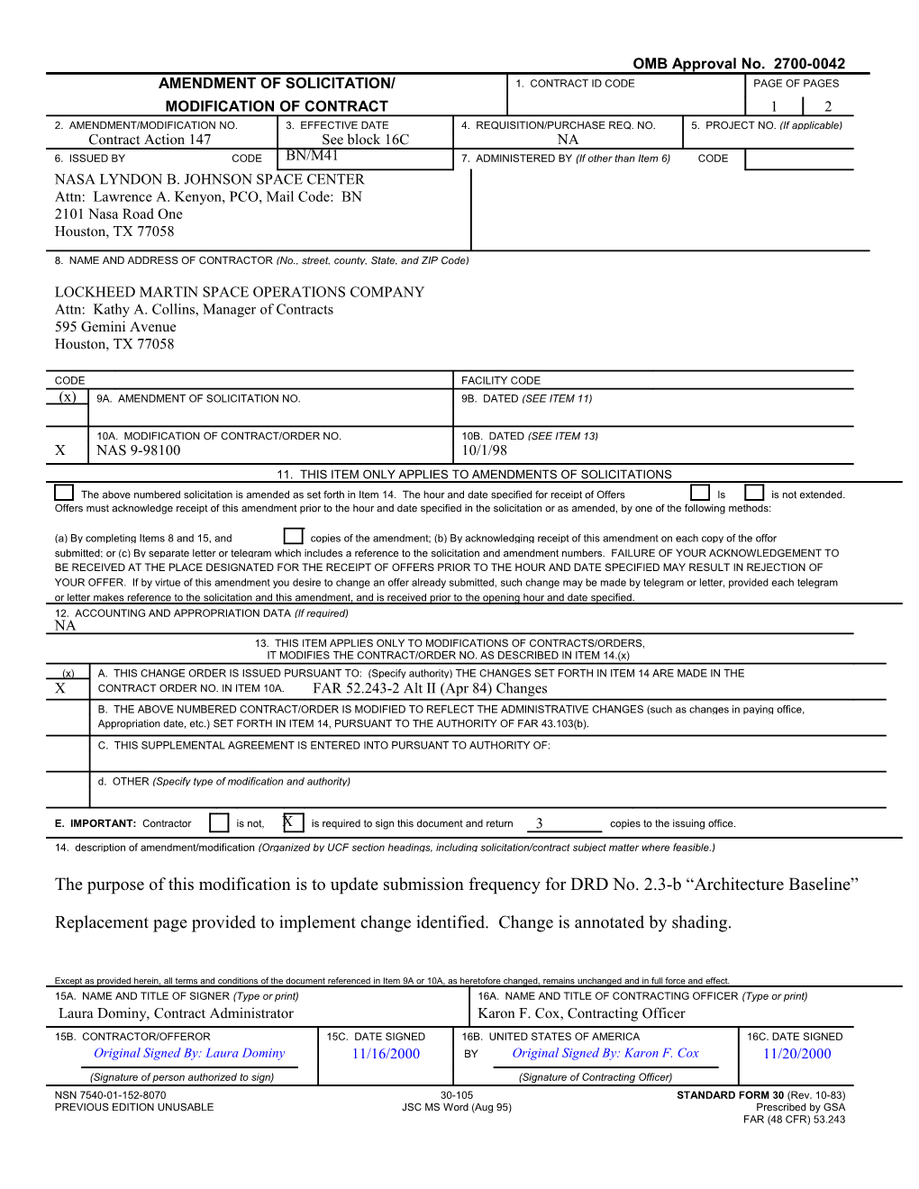 Amedment of Solicitation/Modification of Contract