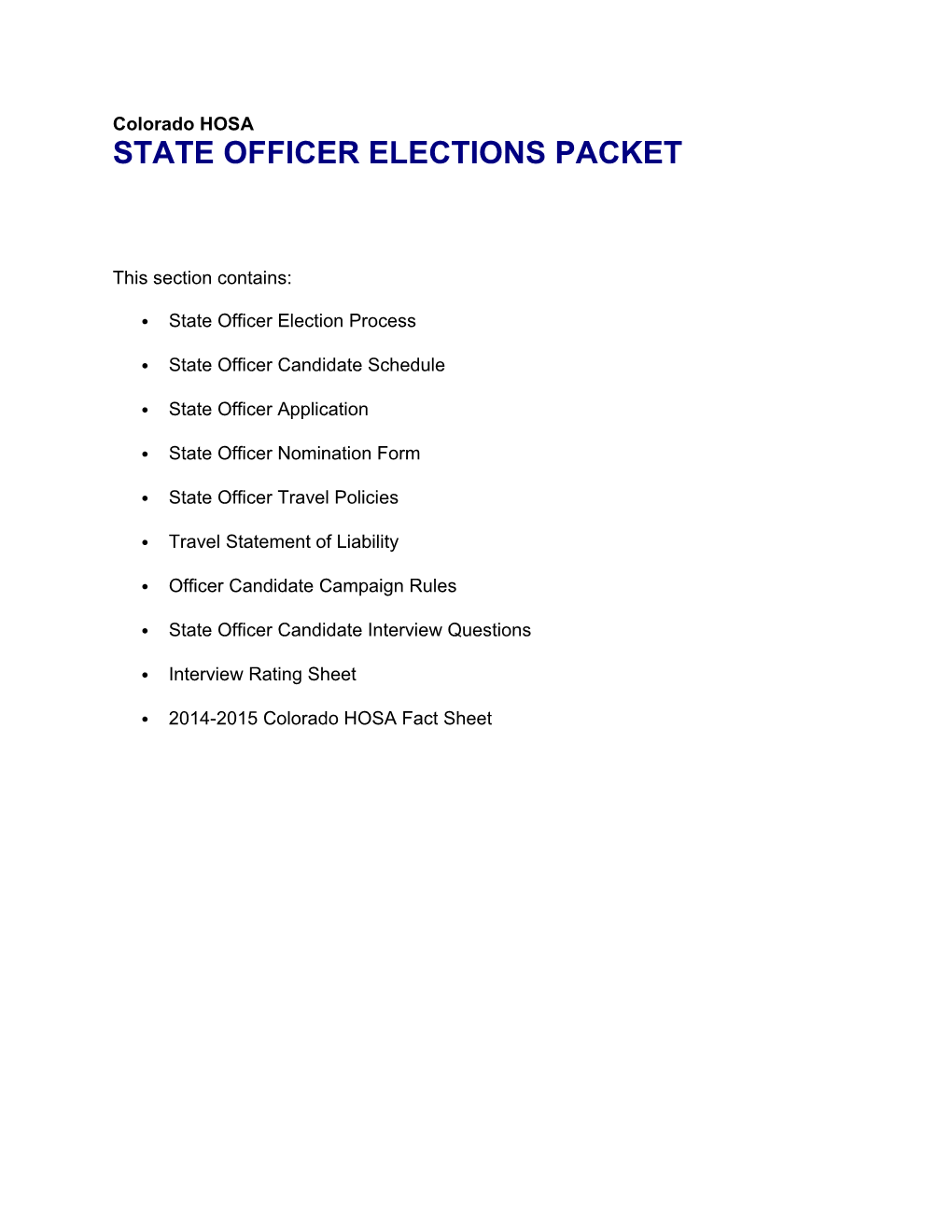 State Officer Elections Packet