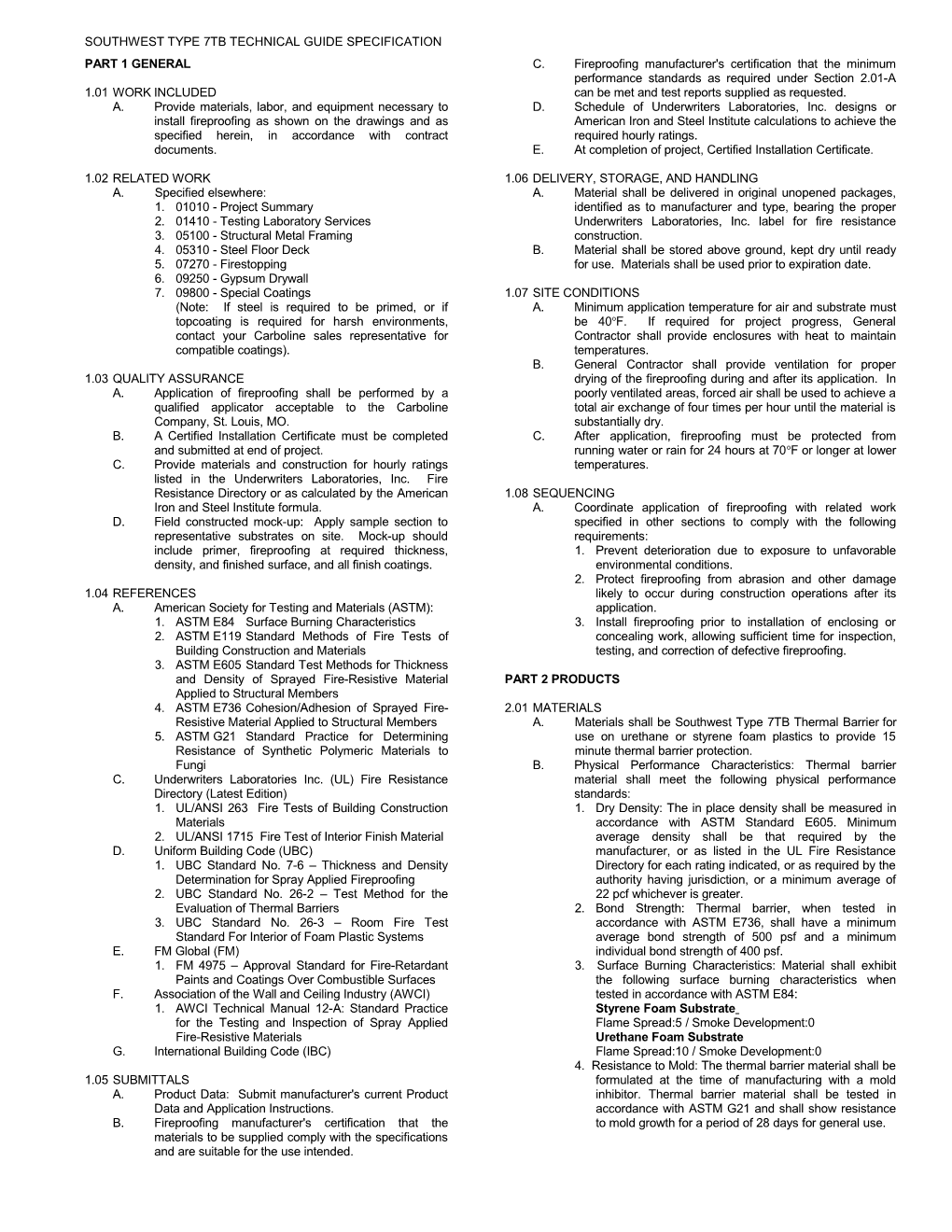 Southwest Type 7Tb Technical Guide Specification