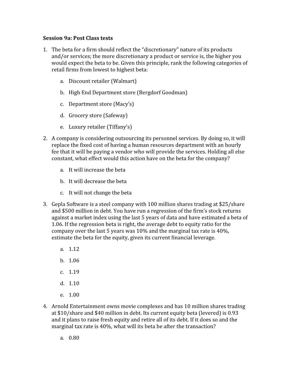 Session 9A:Post Class Tests