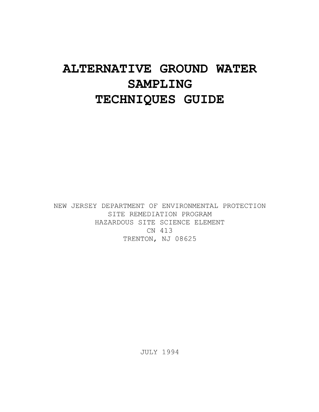 Alternative Ground Water Sampling