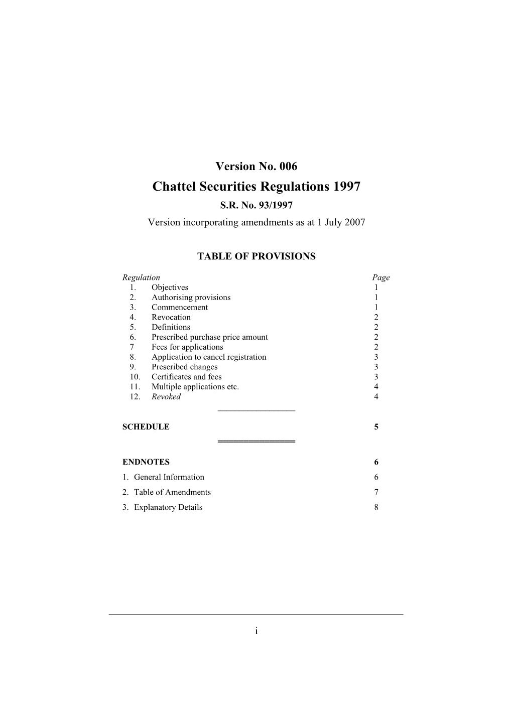 Chattel Securities Regulations 1997