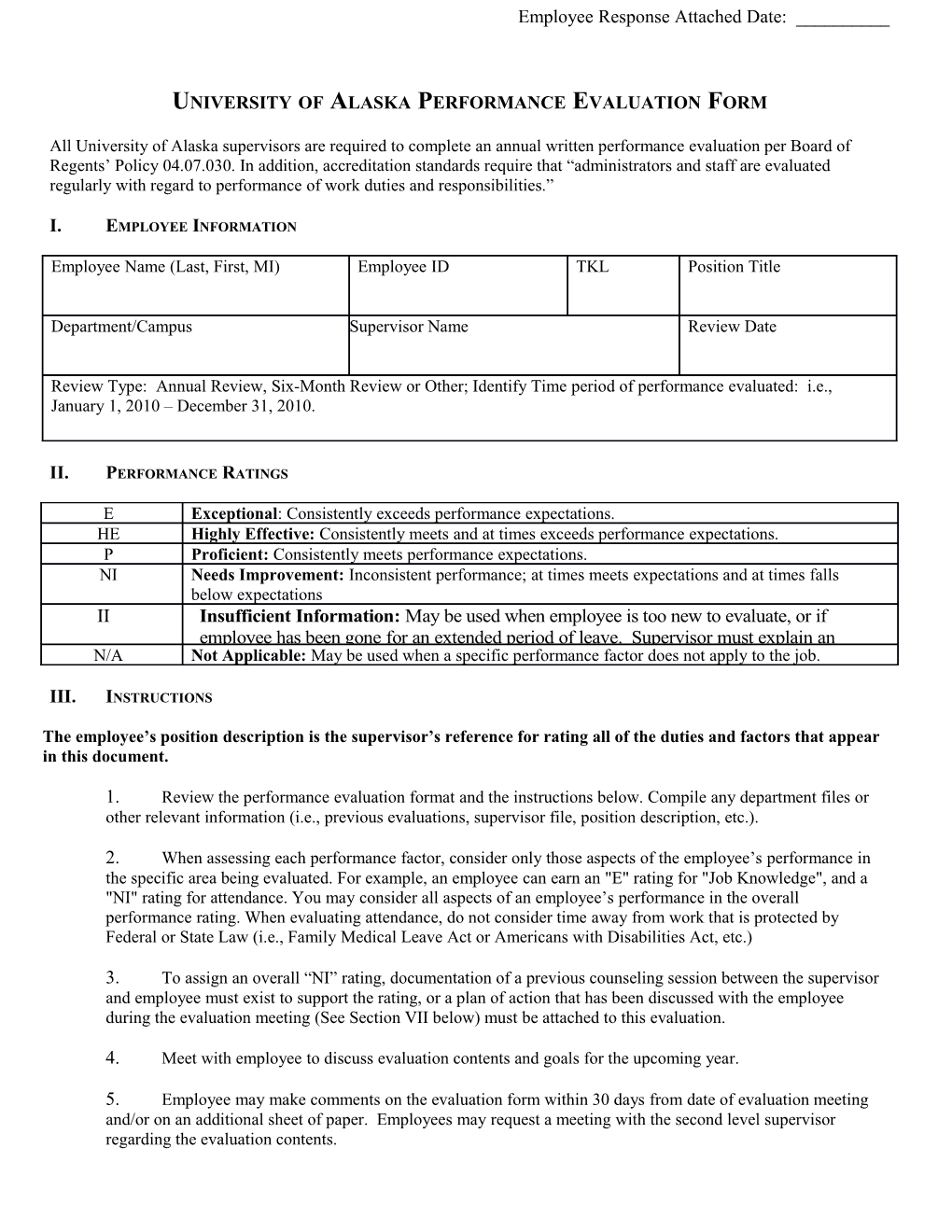 University of Alaska Performance Evaluation Form