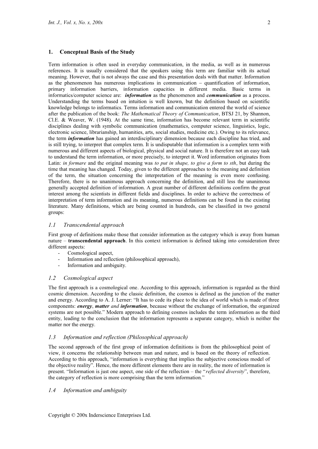 Camera-Ready Manuscript for the Proceedings of Icame 2009