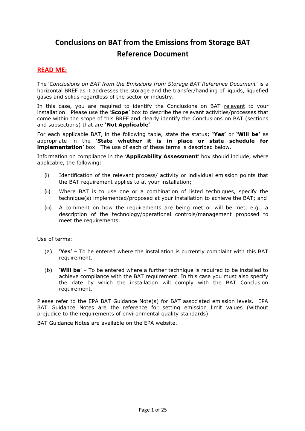 Conclusions on BAT from the Emissions from Storage BAT Reference Document