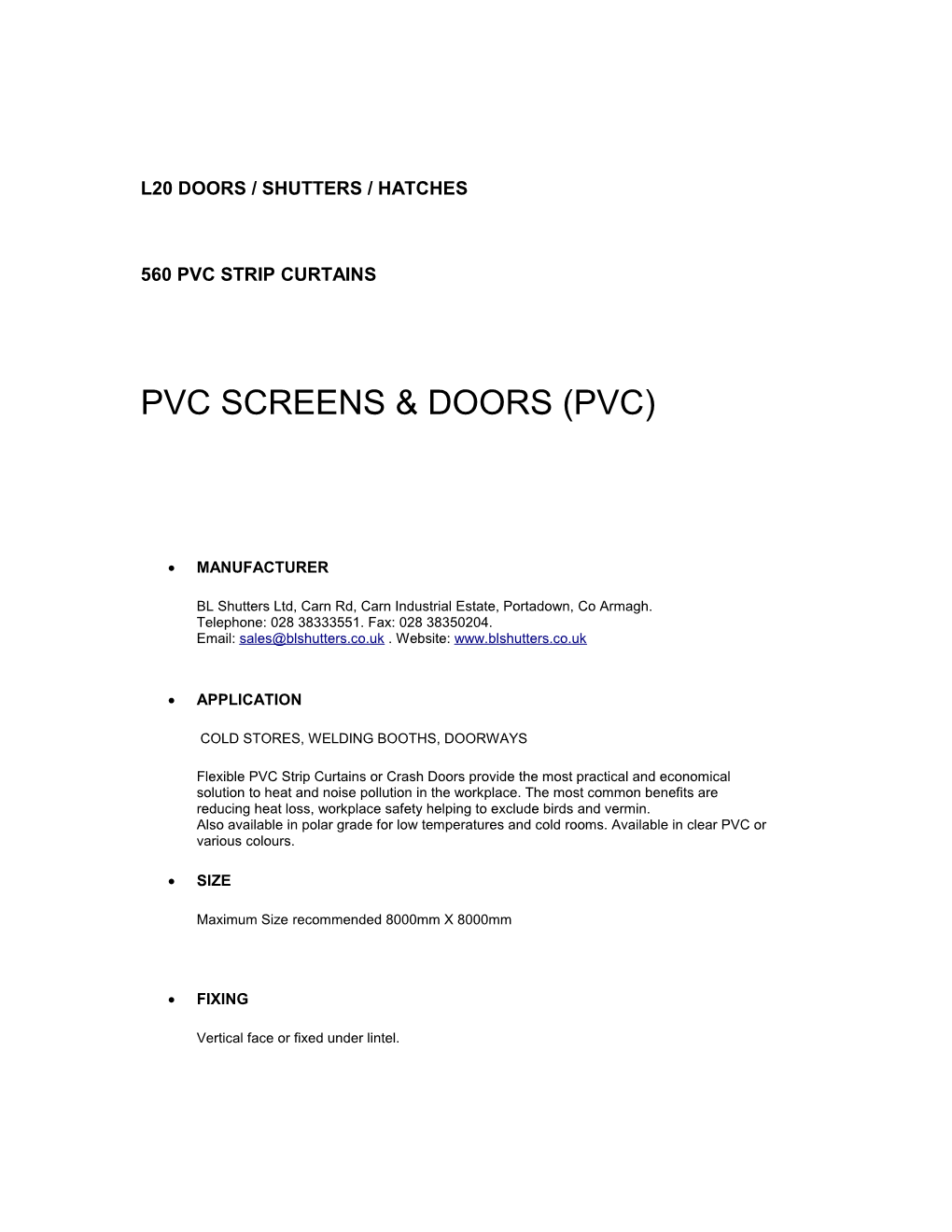 L20 Doors / Shutters / Hatches