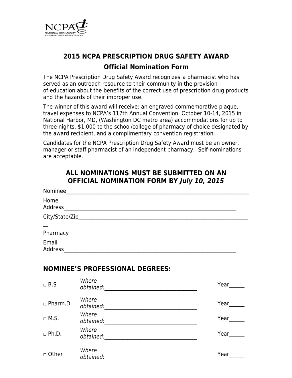 2006 Ncpa Prescription Drug Safety Award
