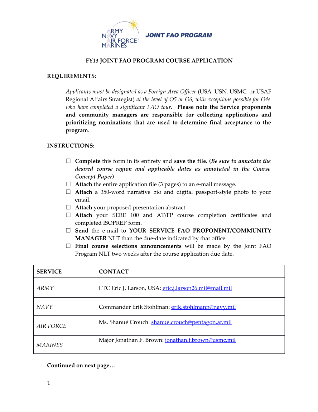 Fy13 Joint Fao Program Course Application