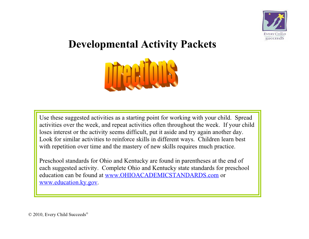 Developmental Activity Packets