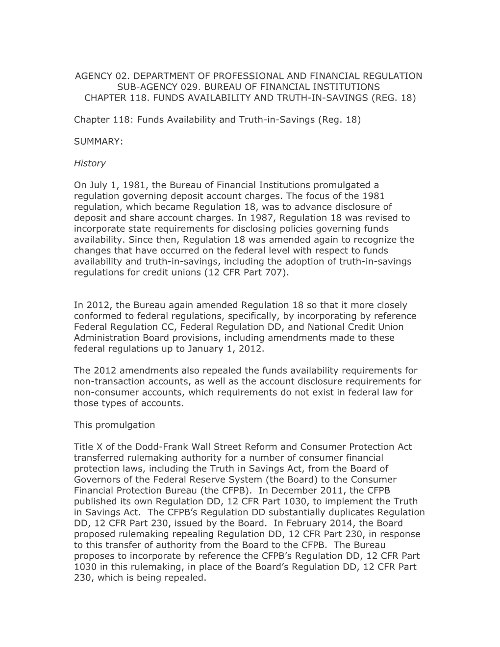 Agency 02. Department of Professional and Financial Regulation Sub-Agency 029. Bureau Of