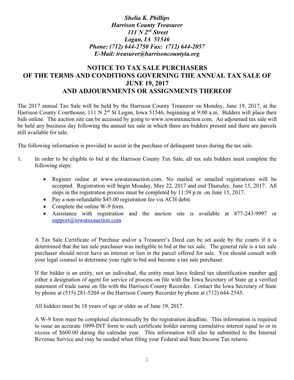 Notice to Tax Sale Purchasers