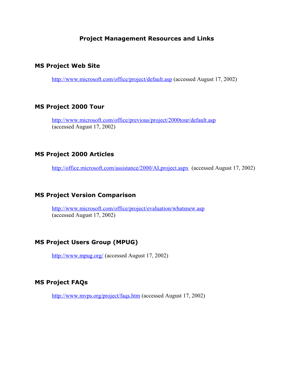 Project Management Resources and Links