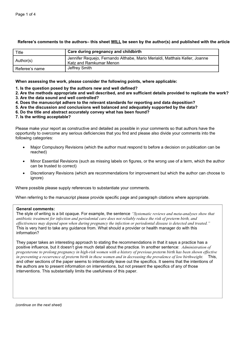 Comissioned Articles Referee Report Form