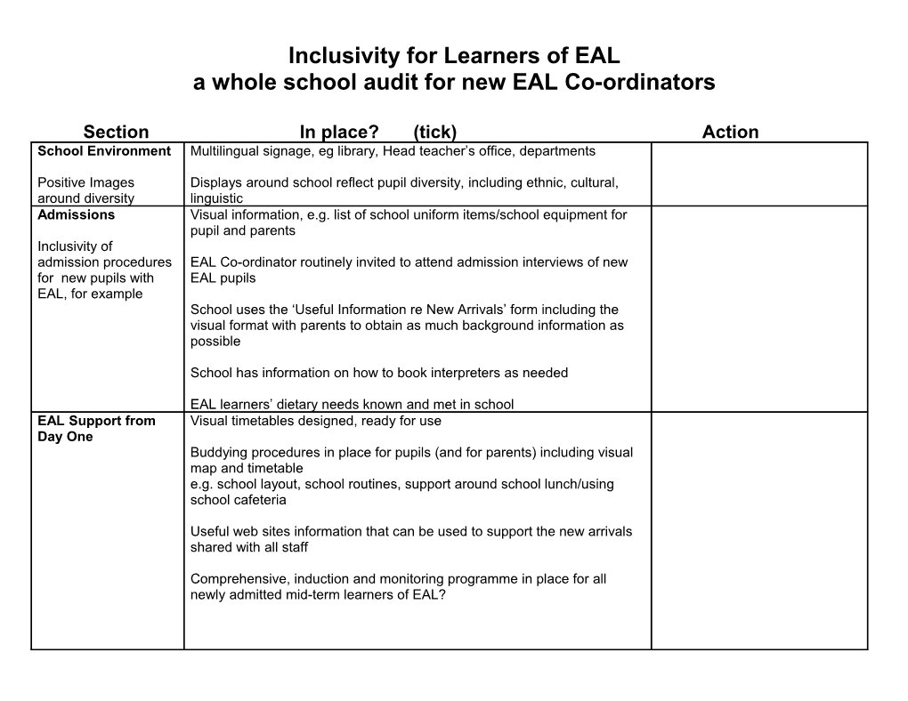 Inclusivity for Learners of EAL