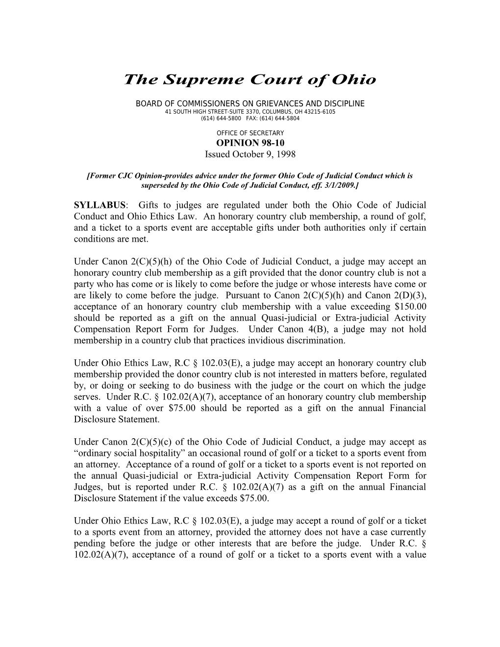 The Supreme Court of Ohio s19