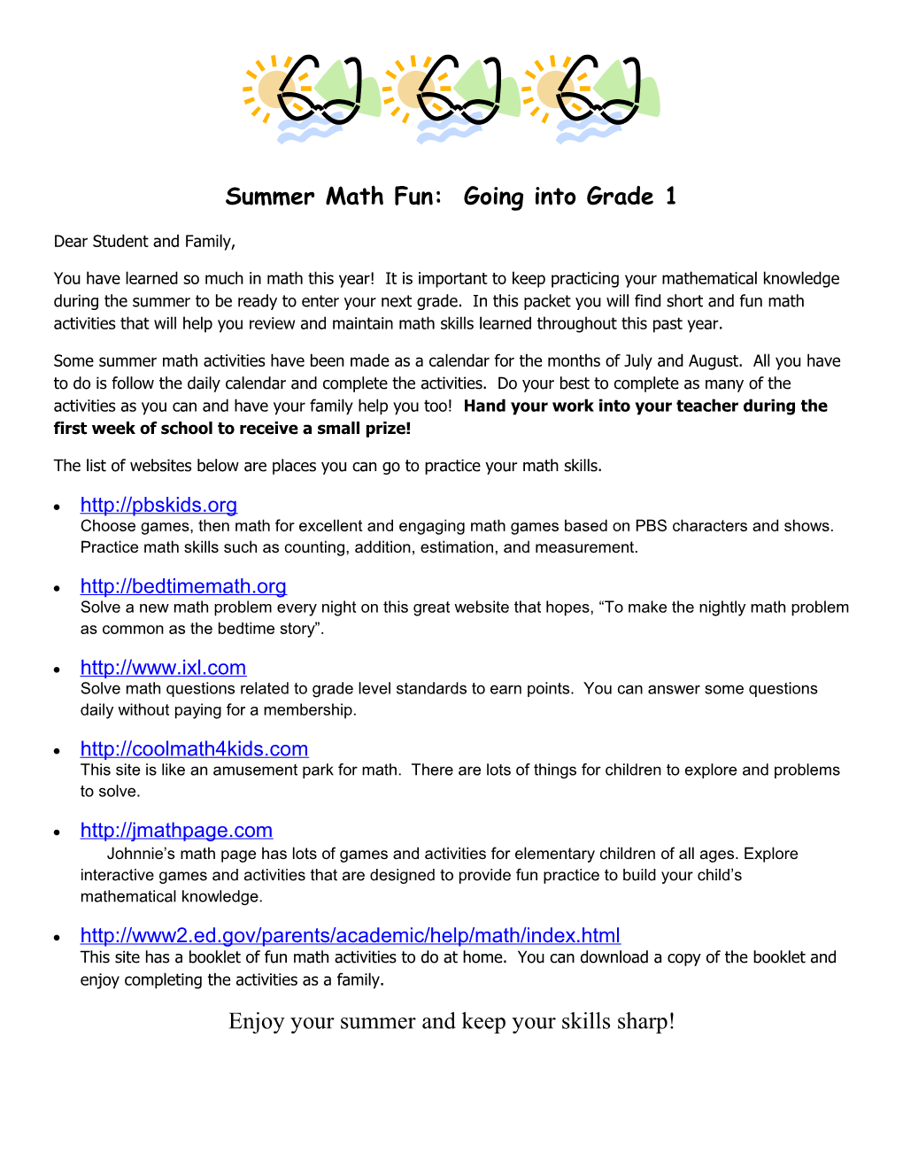 Summer Math Fun: Going Into Grade 1