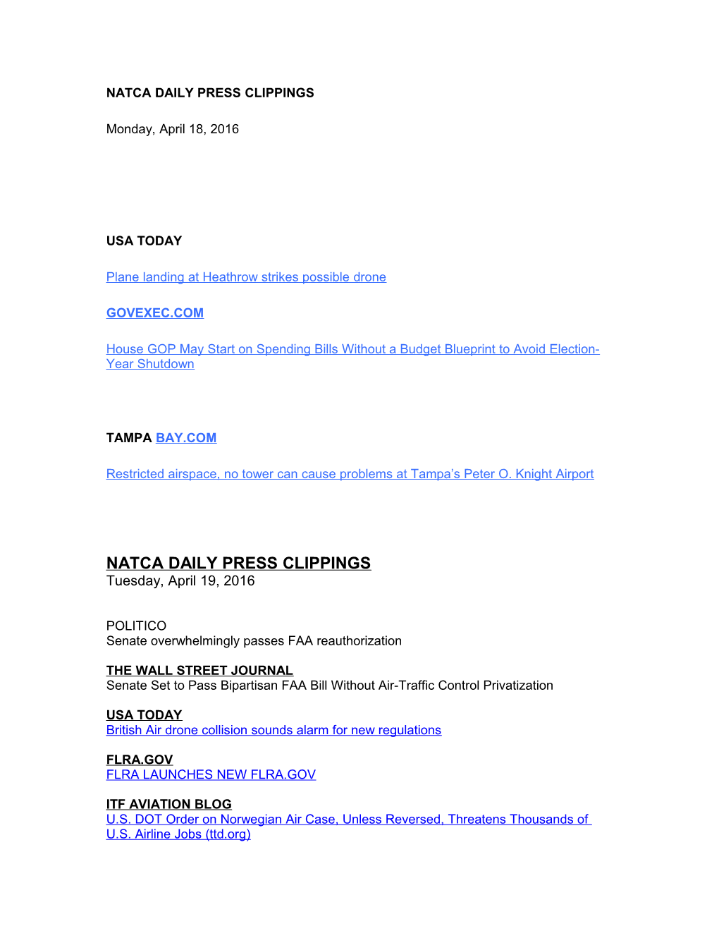 Natca Daily Press Clippings
