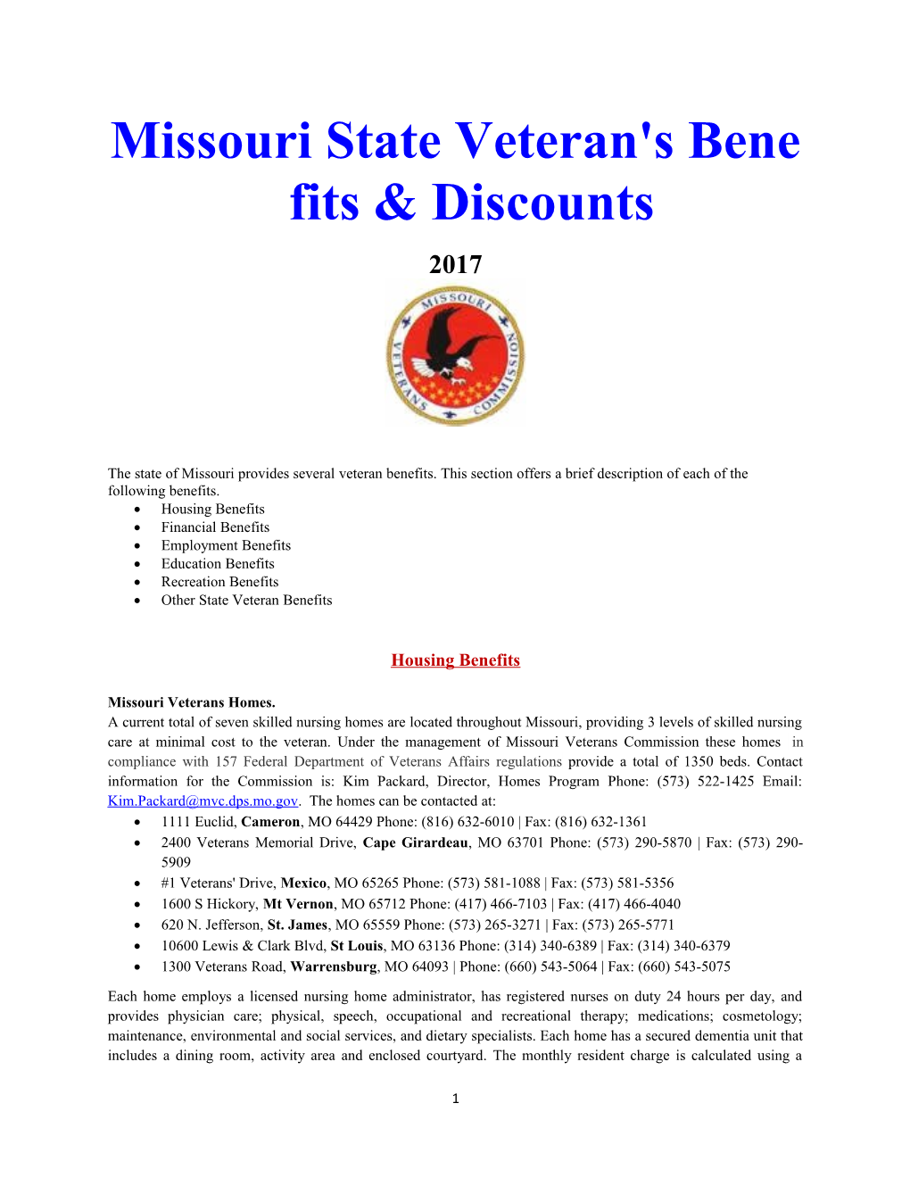 Missouri State Veteran's Benefits & Discounts