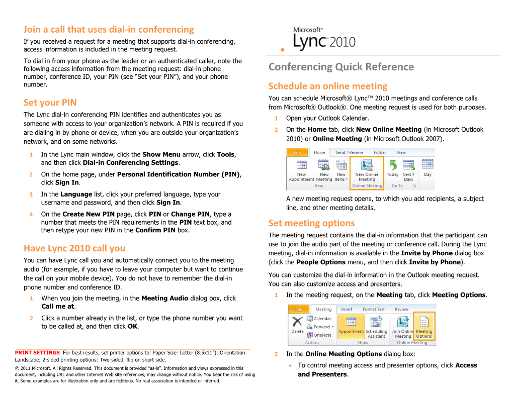 Lync 2010 Conferencing Quick Reference