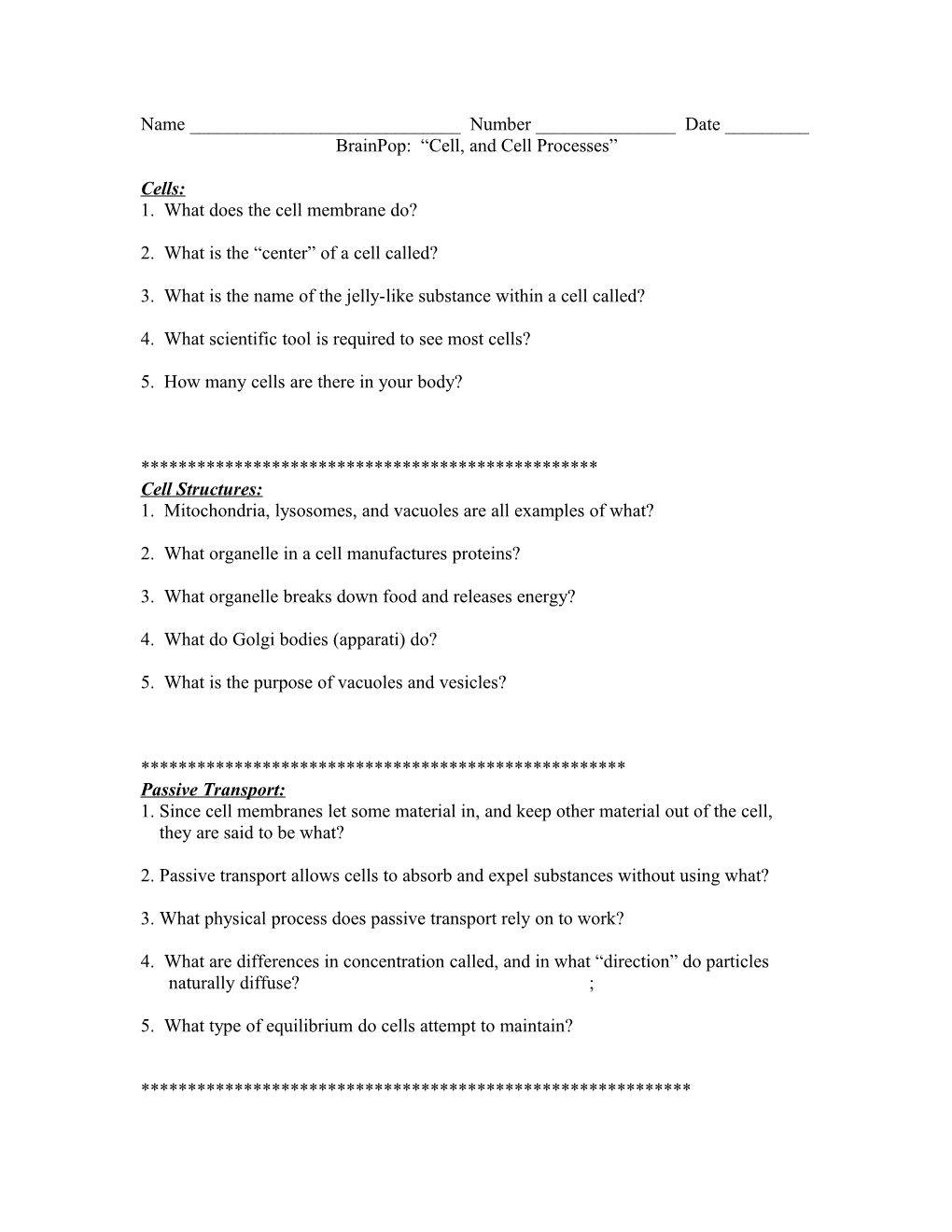 Brainpop: Cell, and Cell Processes