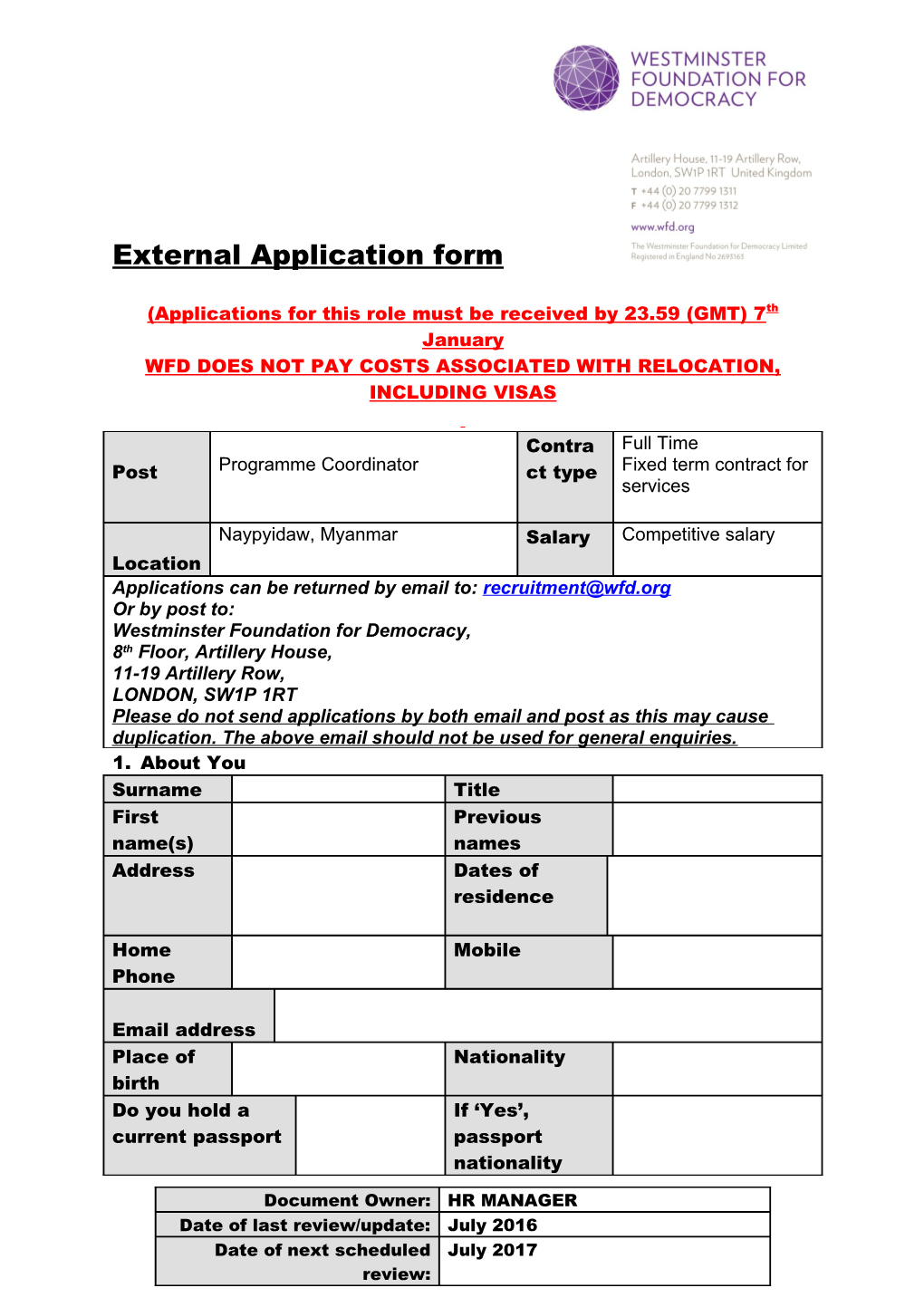 Recruitment Application Form