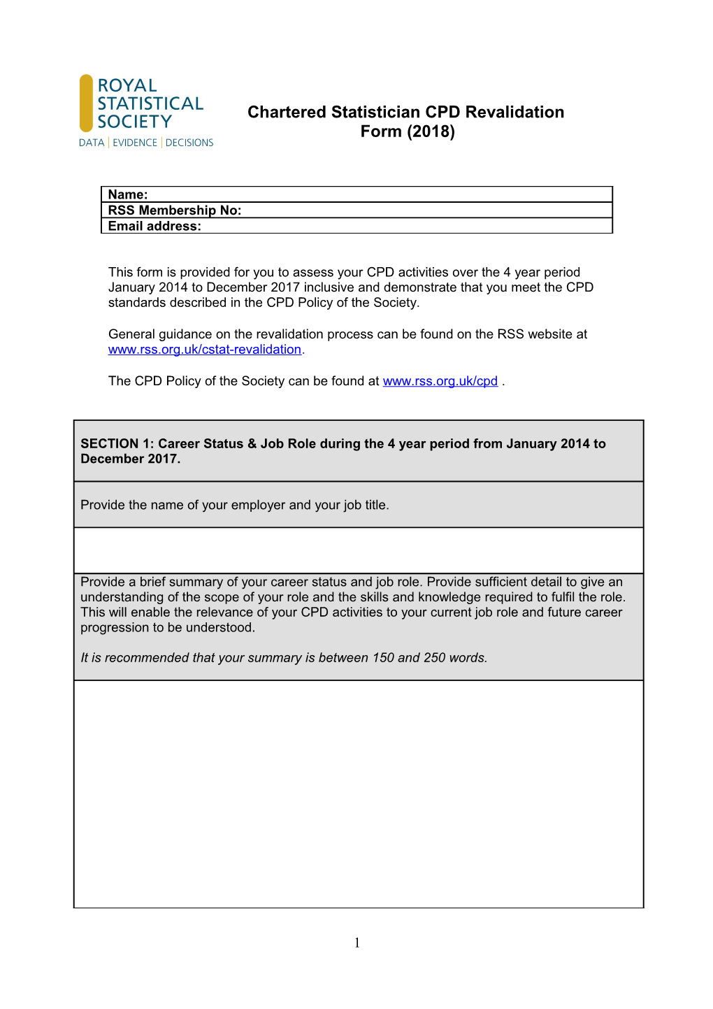 BCS: Chartered Scientist CPD Revalidation Template