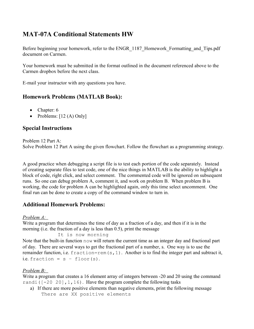 MAT-07A Conditional Statements HW