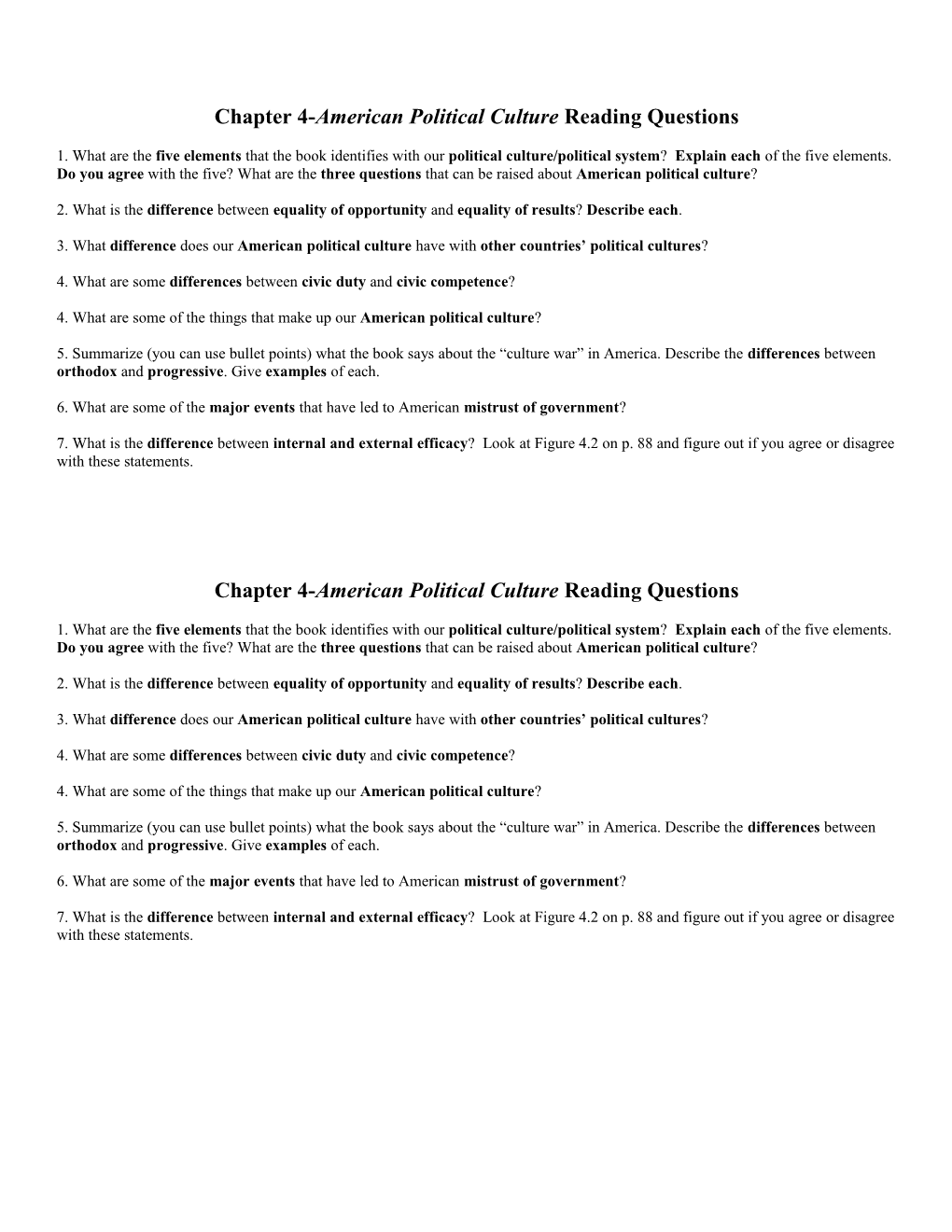 Chapter 4-American Political Culture Reading Questions