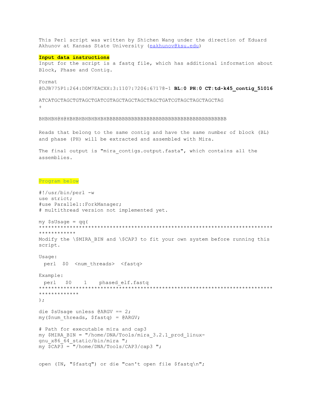 Input Data Instructions