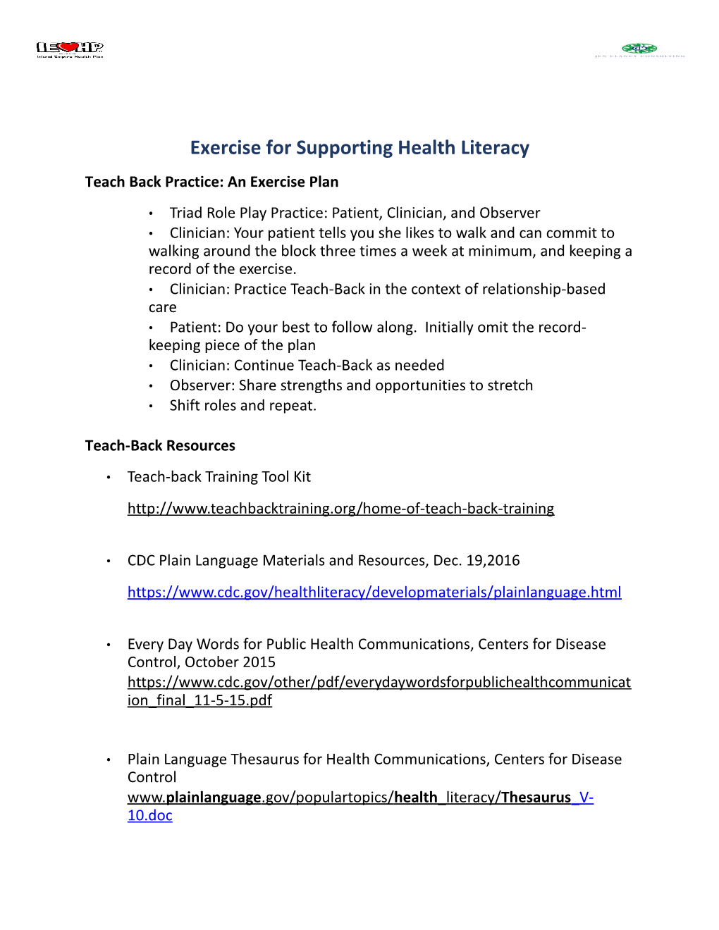Exercise for Supporting Health Literacy