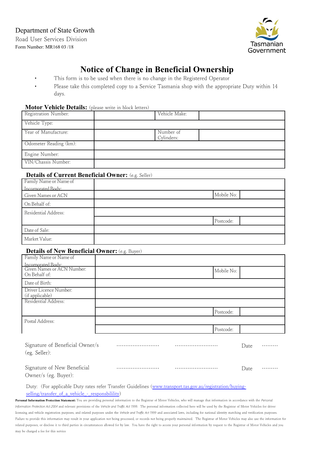 Notice of Change in Beneficial Ownership