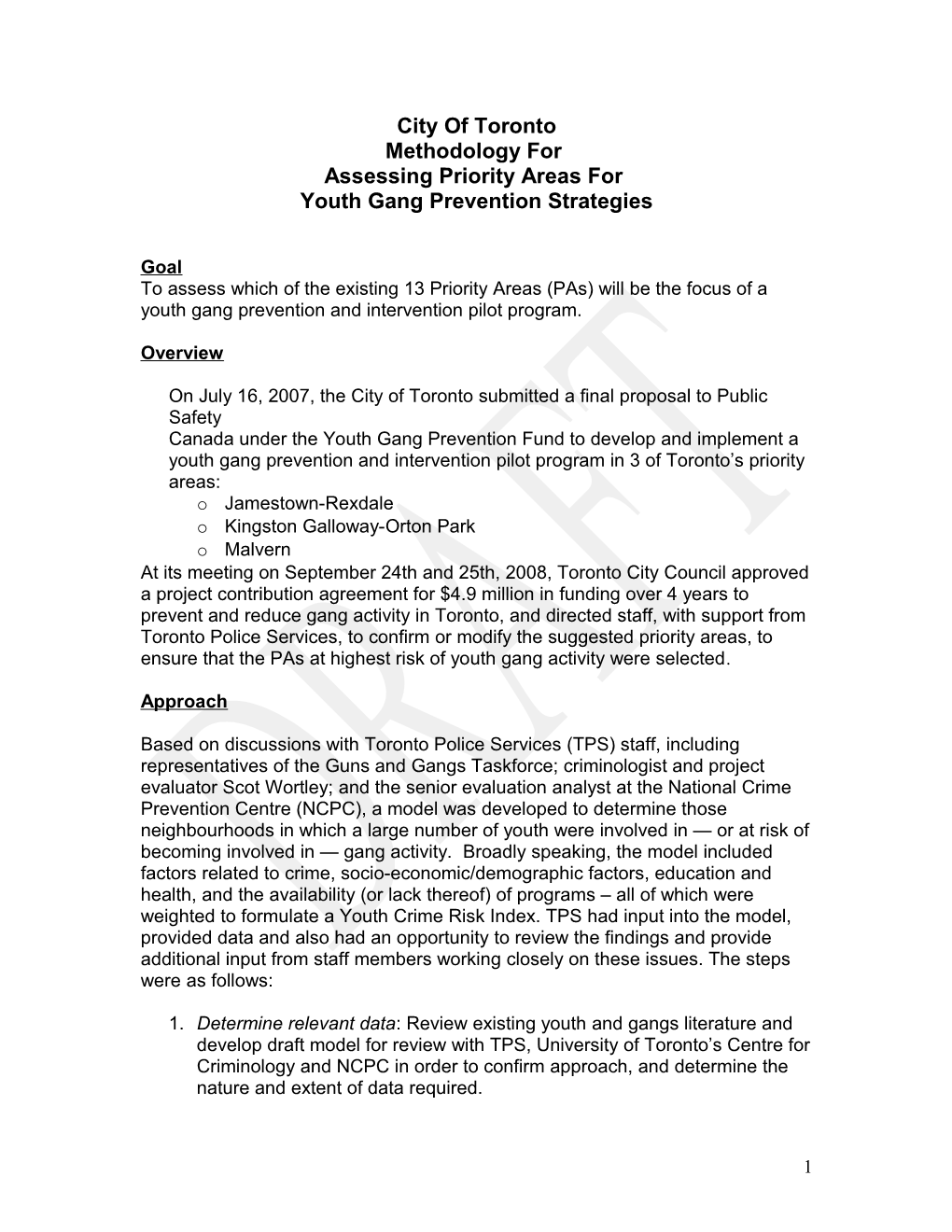 Methodology for Assessing Priority Areas for Youth Intervention Strategies