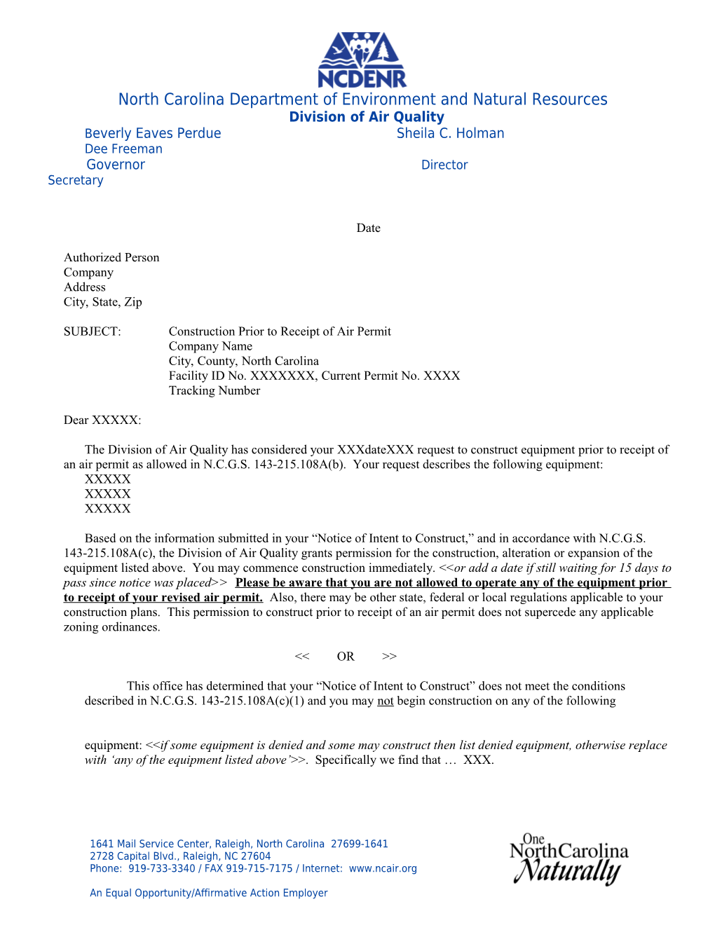SUBJECT: Construction Prior to Receipt of Air Permit