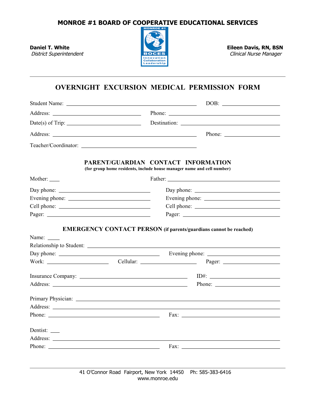 Overnight Excursion Medical Permission Form