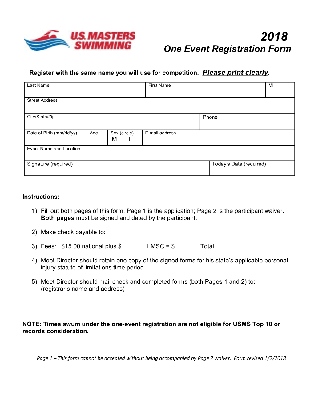 One Event Registration Form