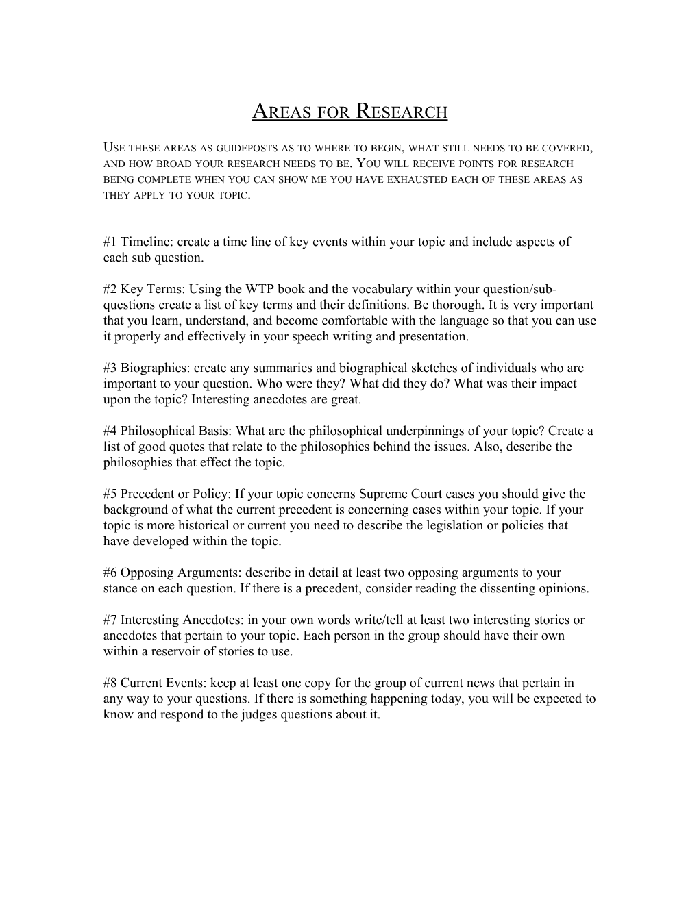 Areas for Research