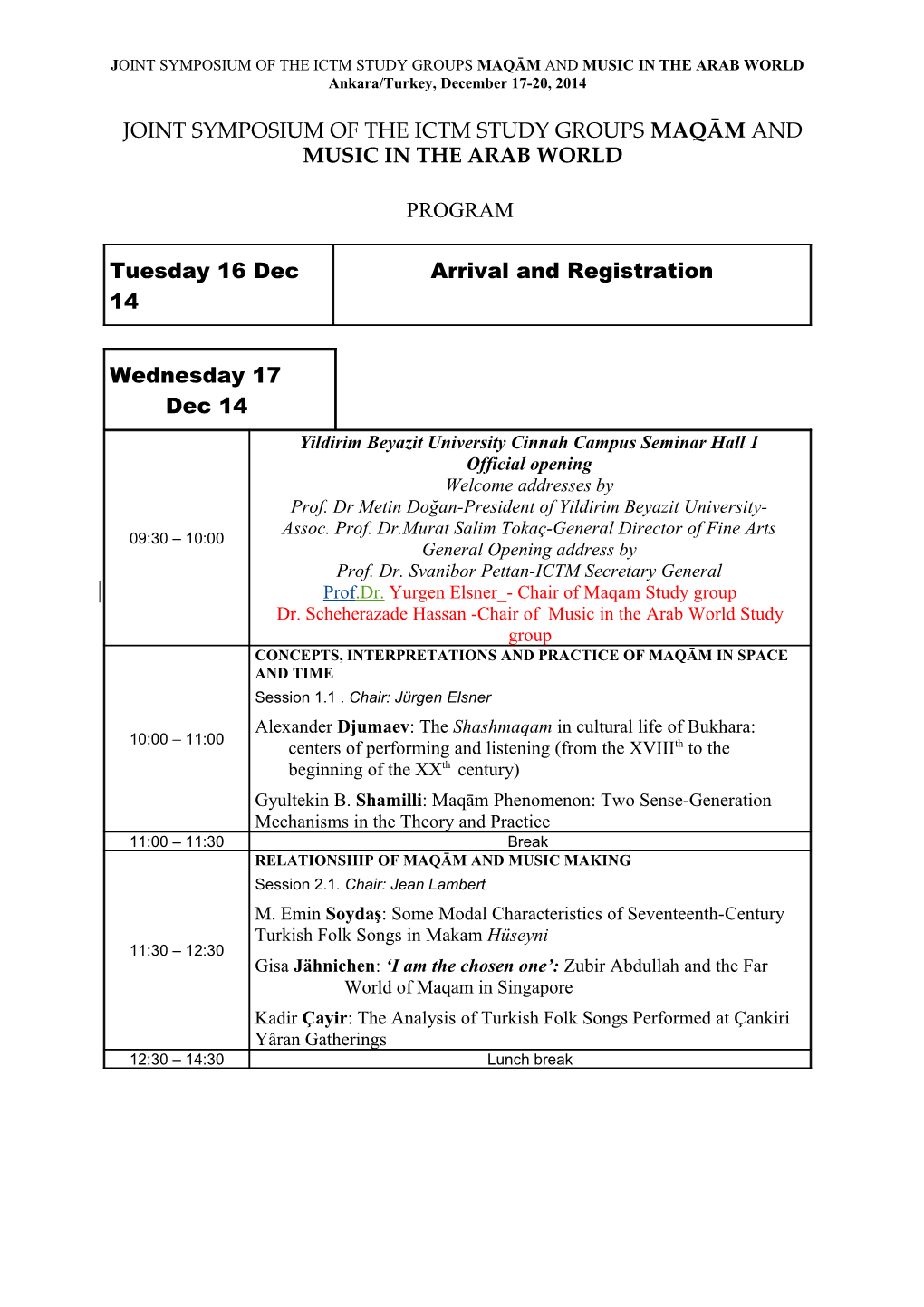 Joint Symposium of the ICTM Study Groups Maqām And