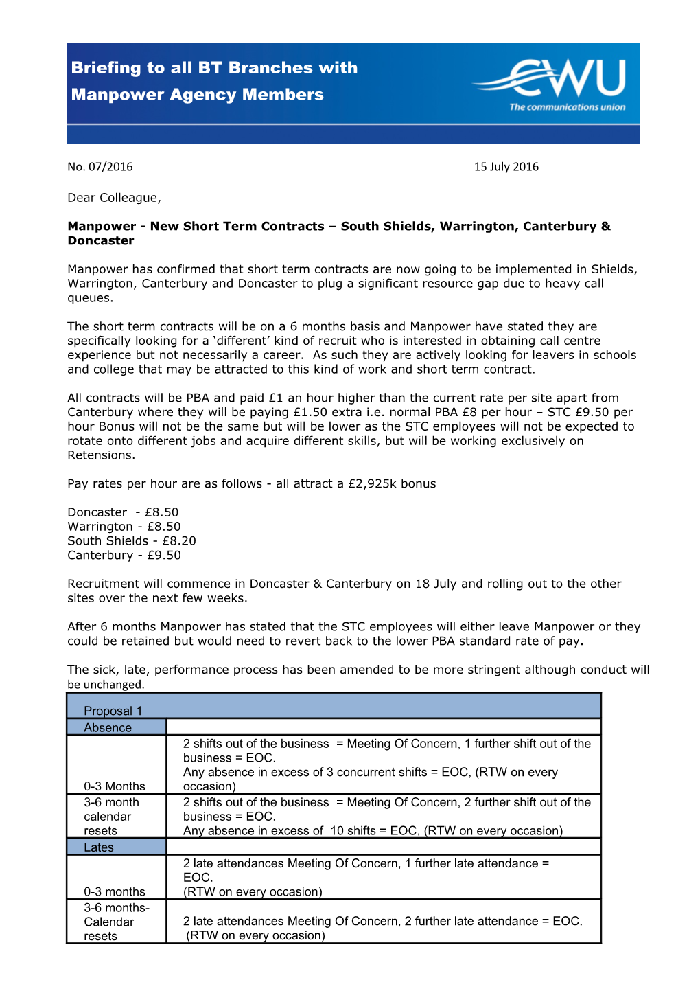 Manpower - New Short Term Contracts South Shields, Warrington, Canterbury & Doncaster