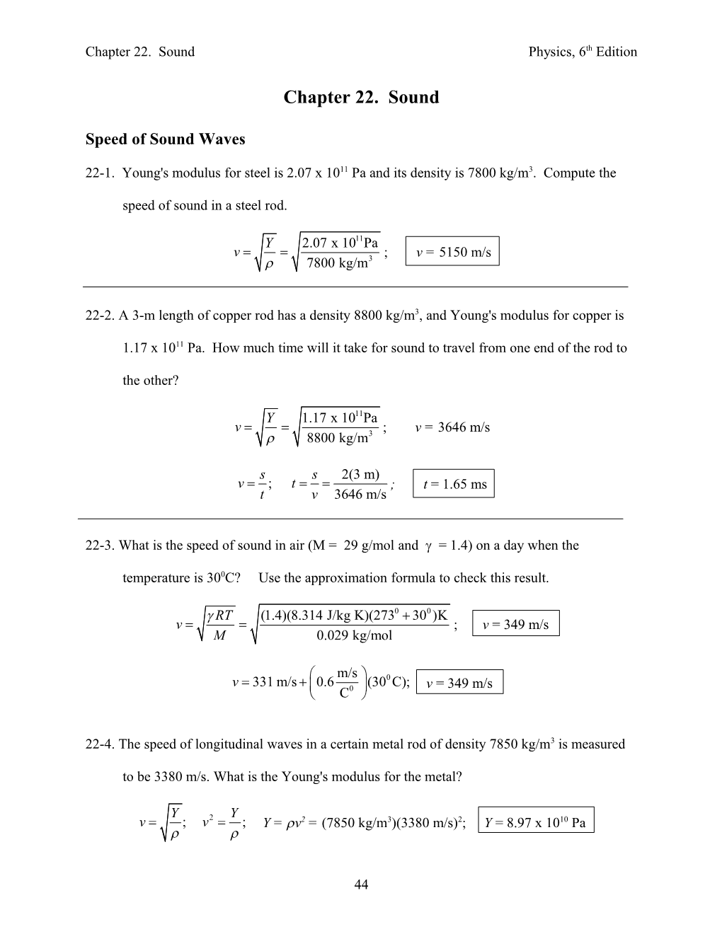 Chapter 22. Sound Physics, 6Th Edition