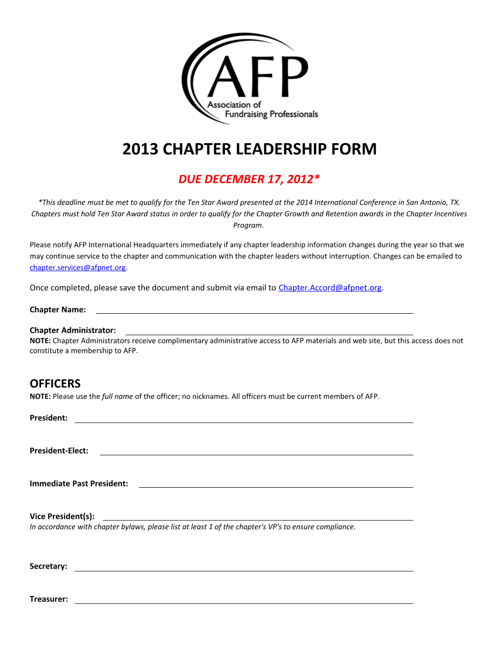 2013 Chapter Leadership Form