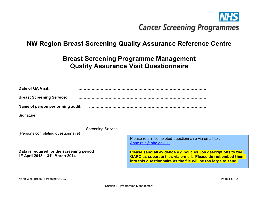 Cancer Screening Quality Assurance