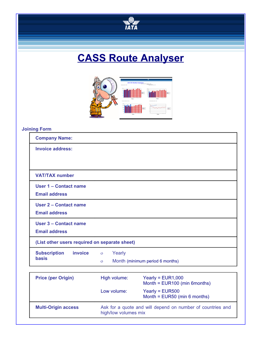 Casslink Plus - Route Analiser Joining Form