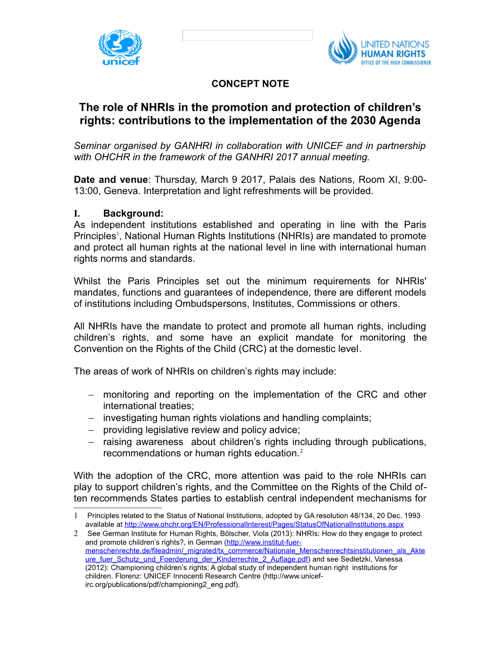 The Role of Nhris in the Promotion and Protection of Children S Rights: Contributions