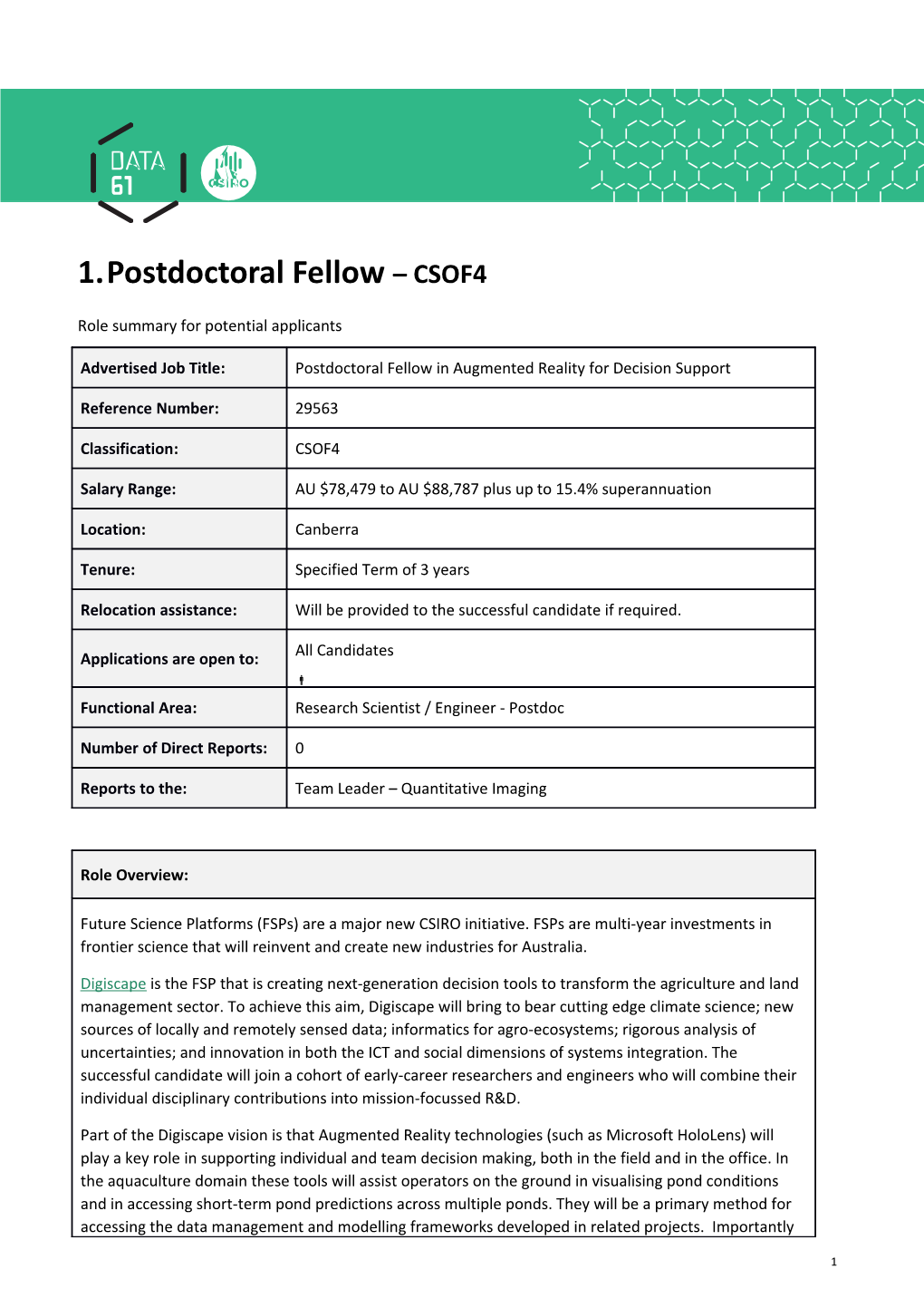 Postdoctoral Fellow CSOF4