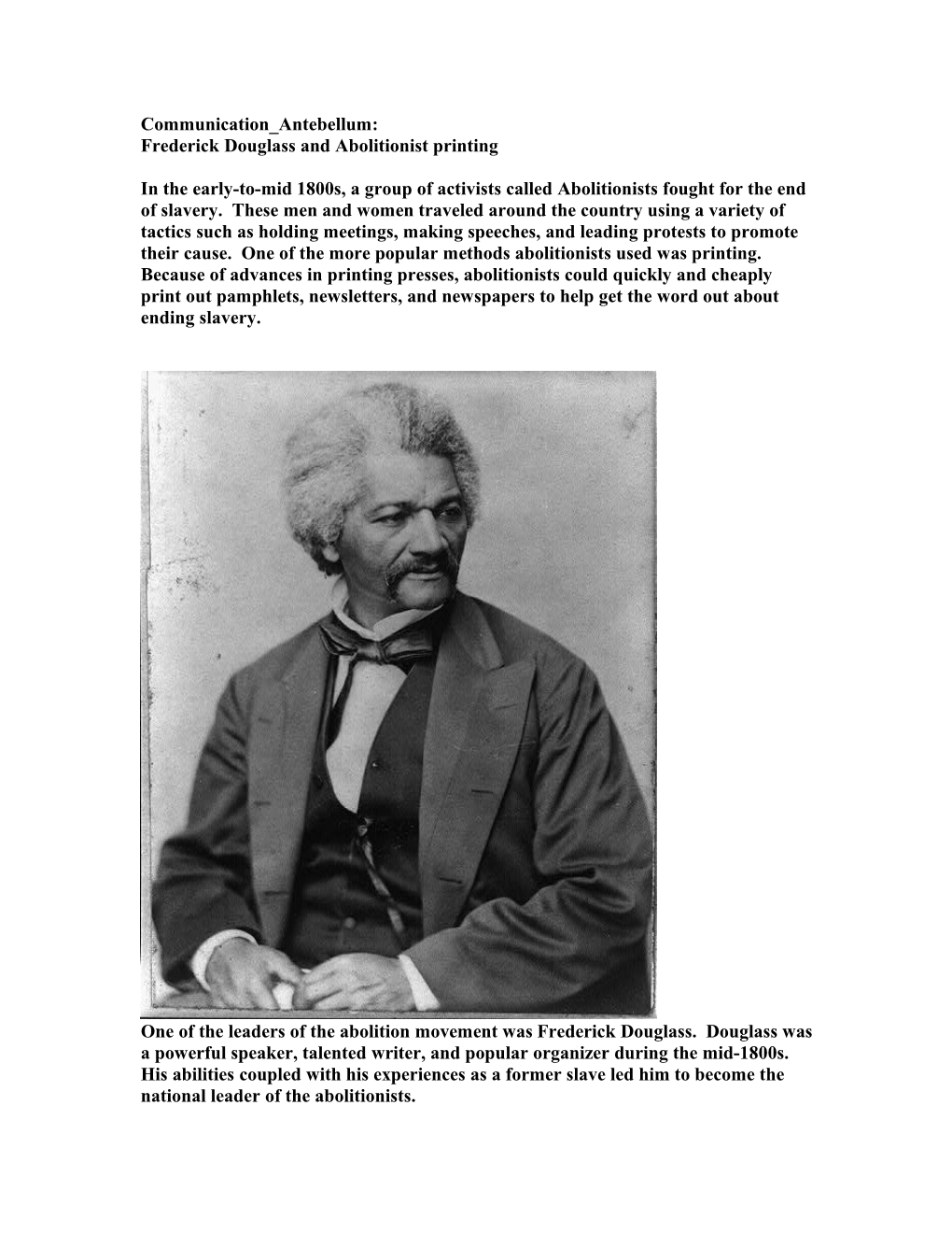 Frederick Douglass and Abolitionist Printing