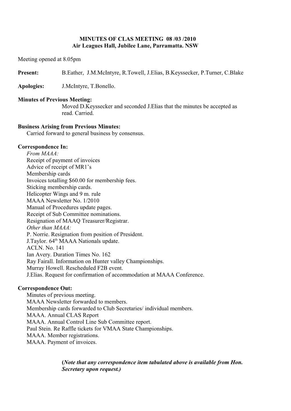 Minutes of Clas Meeting 10 / 05 / 04 s3