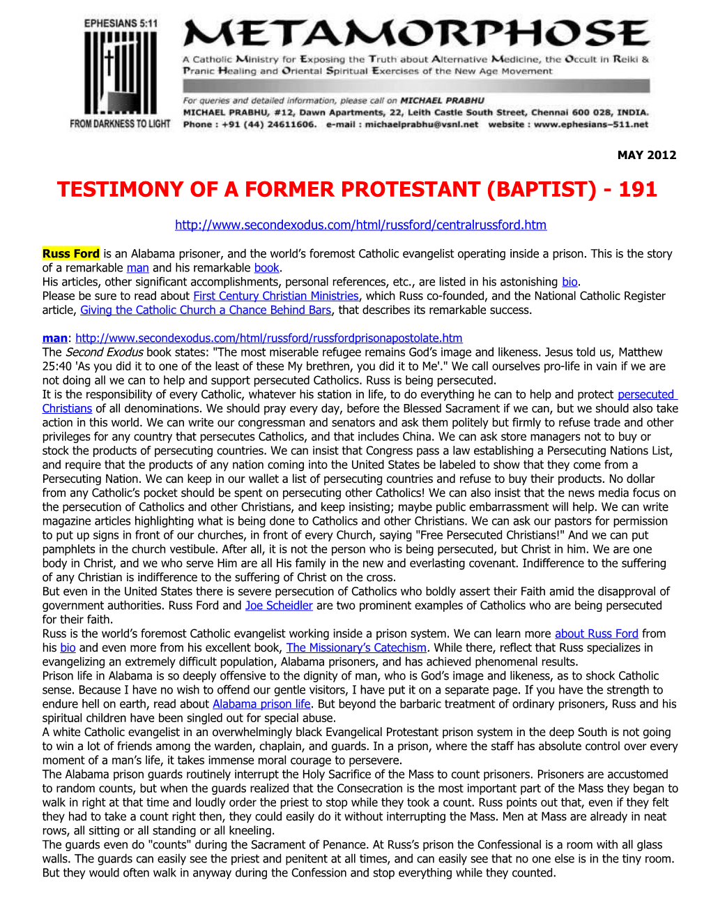 Testimony of a Former Protestant (Baptist) - 191